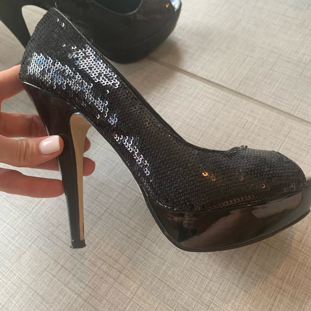 Aldo Sparkle Platform Open Toe Heels